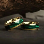 Men Domed Green Abalone Shell Inlay Rings Fashion 8MM Gold Color Stainless Steel Rings For Wedding Engagement Jewelry Gift