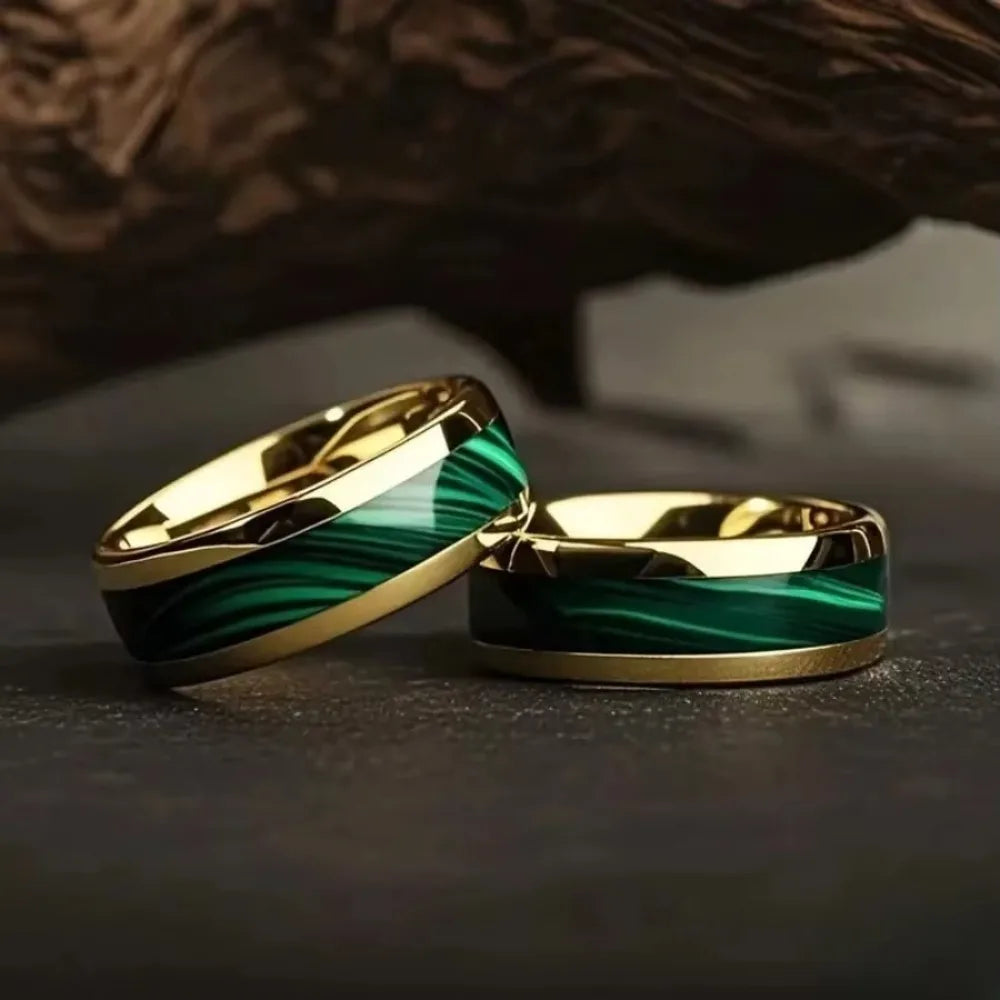 Men Domed Green Abalone Shell Inlay Rings Fashion 8MM Gold Color Stainless Steel Rings For Wedding Engagement Jewelry Gift