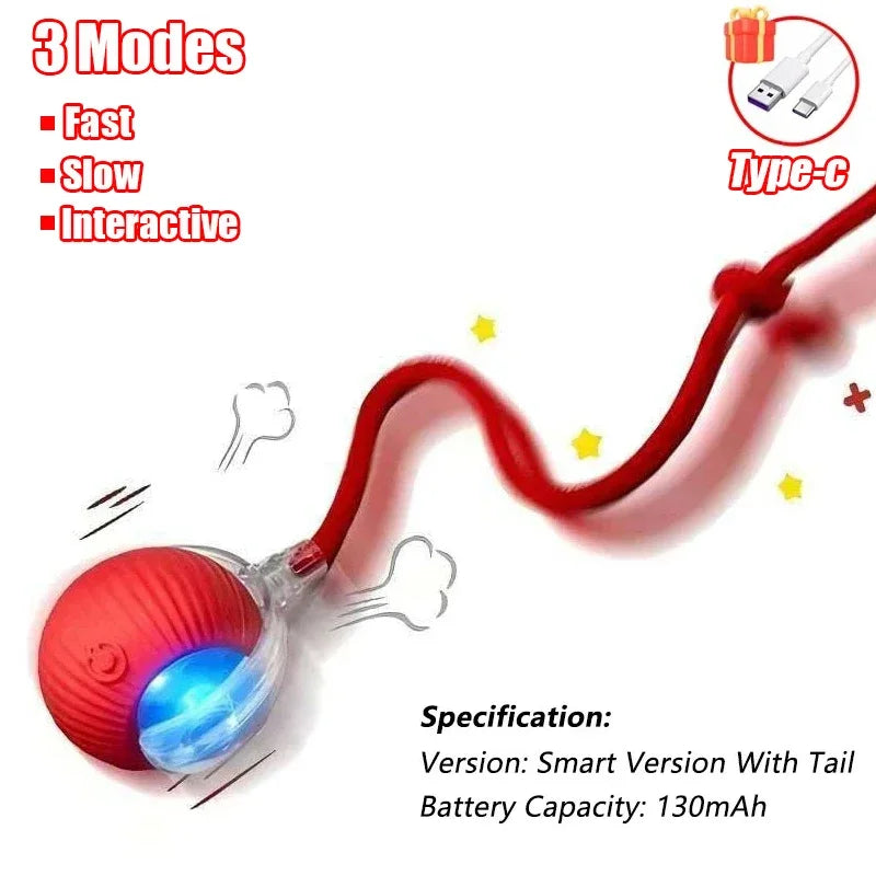 Cat Interactive Ball Toy, Automatic Rolling Ball with Tail, Rechargeable Smart Pet Interactive Toy, Intelligent Mouse for Cat