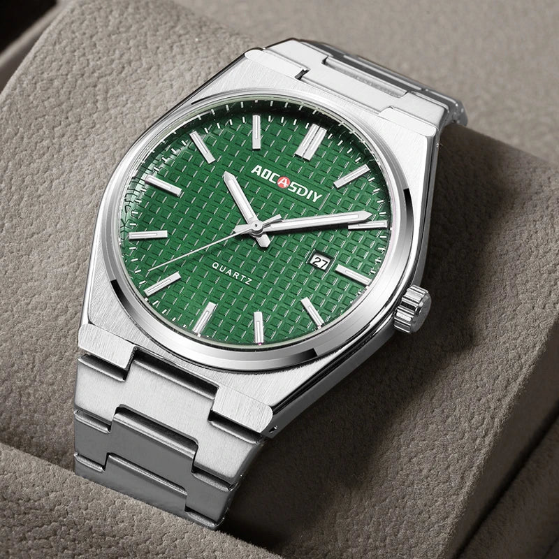 Watch men's fashion steel strip quartz watch waterproof night light calendar men's watch