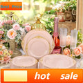 hot-selling200PCS Pink and Gold Plates - Pink Plastic Plates - Fancy Disposable Plate with Gold Rim - Vintage Wedding Dinner & D