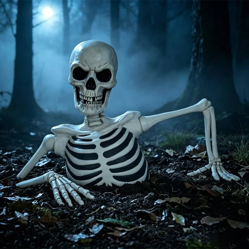 Halloween Walking Skeleton Half Body Skull Glowing Eyes Animated Scary Spooky Horror Prop For Haunted House Party Home Decor