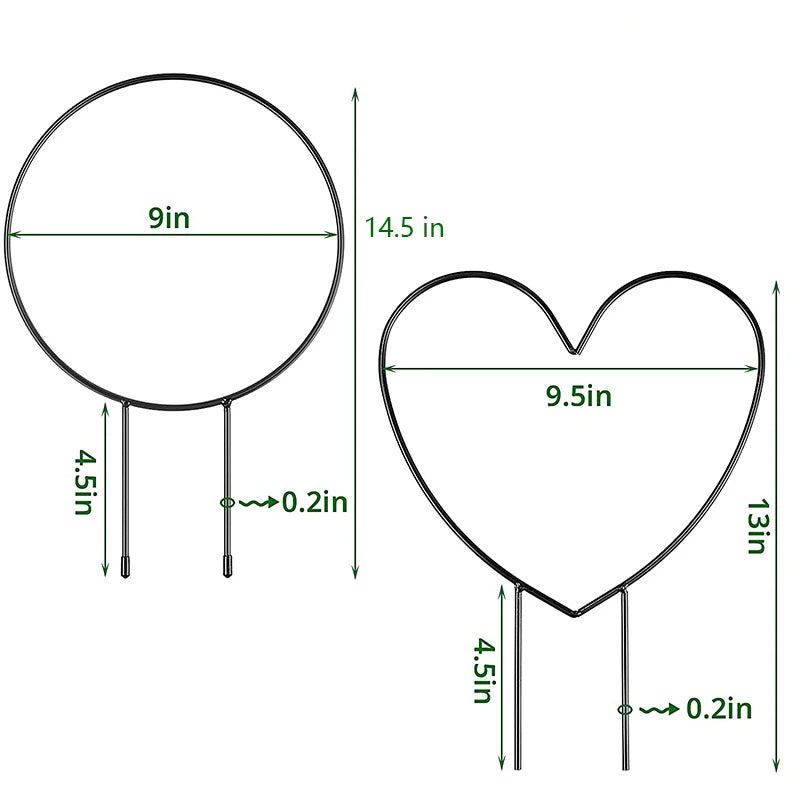 2pcs Metal Stackable Garden Trellis Plant Cage & Supports  for Decorative Vines Flowers Ivy Plant Support (Heart, 9.5in)