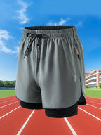 Summer Men Running Shorts Fitness Gym Training 2 in 1 Sports Shorts Quick Dry WorkoutJogging Double Deck Shorts