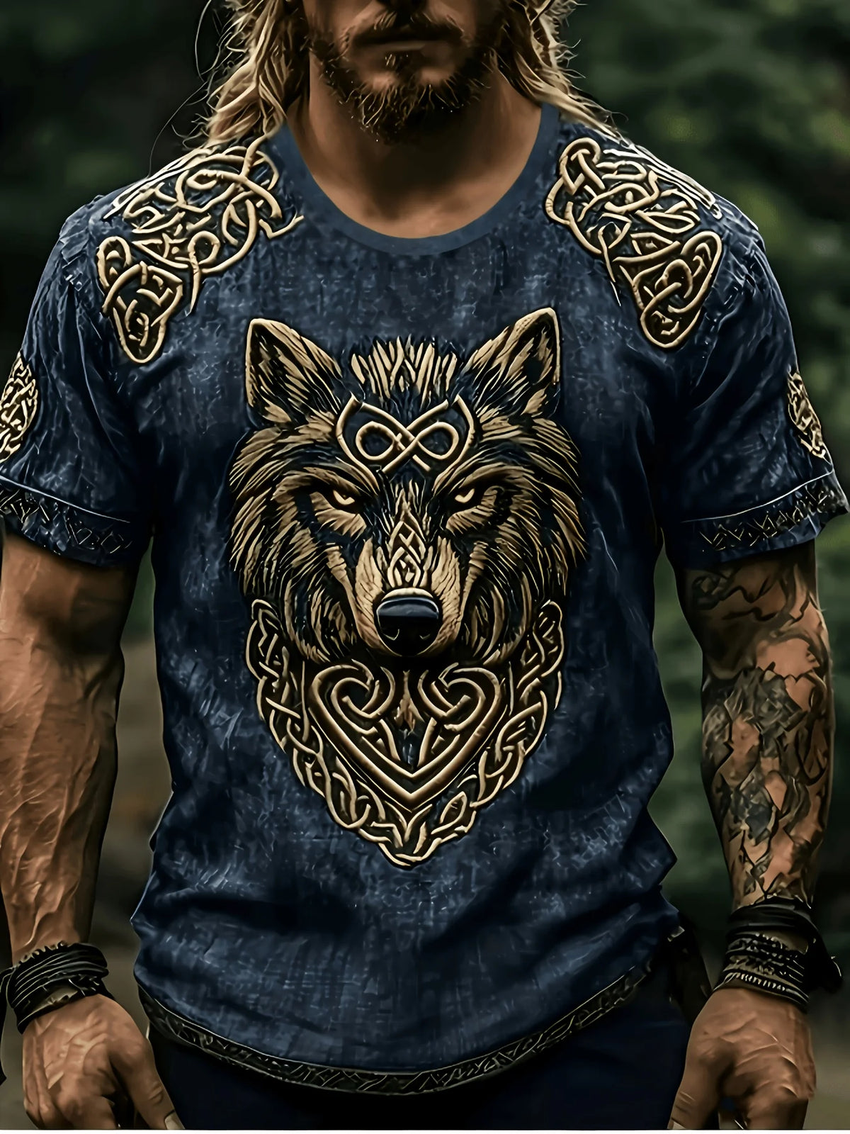 Men's Casual Short-Sleeve T-Shirt with a Wolf Head Design: Stylish, Trendy, and Unique Style for Summer Outdoors and Streetwear