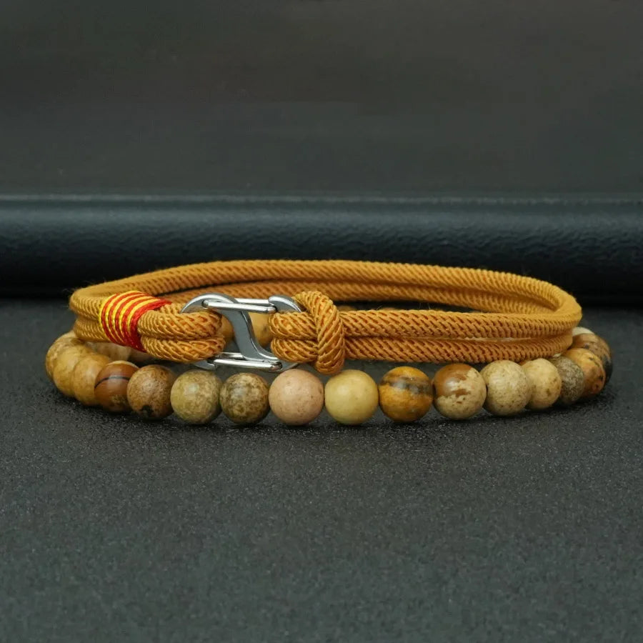 Business 2Pcs Luck Red Bracelet Set Men 6mm Stone Beads Handmade Nylon String Wristband Valentine Day Gift For Husband Jewelry