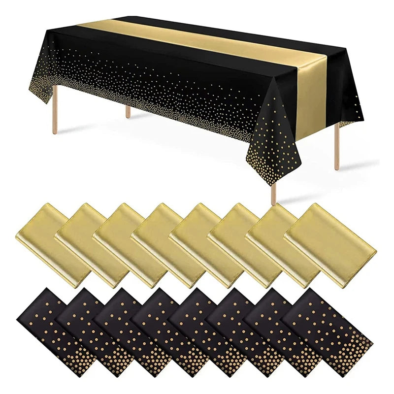 1set Disposable Plastic Tablecloths Satin Table Runner Set Dot Tablecloth Satin Table Runner For Party