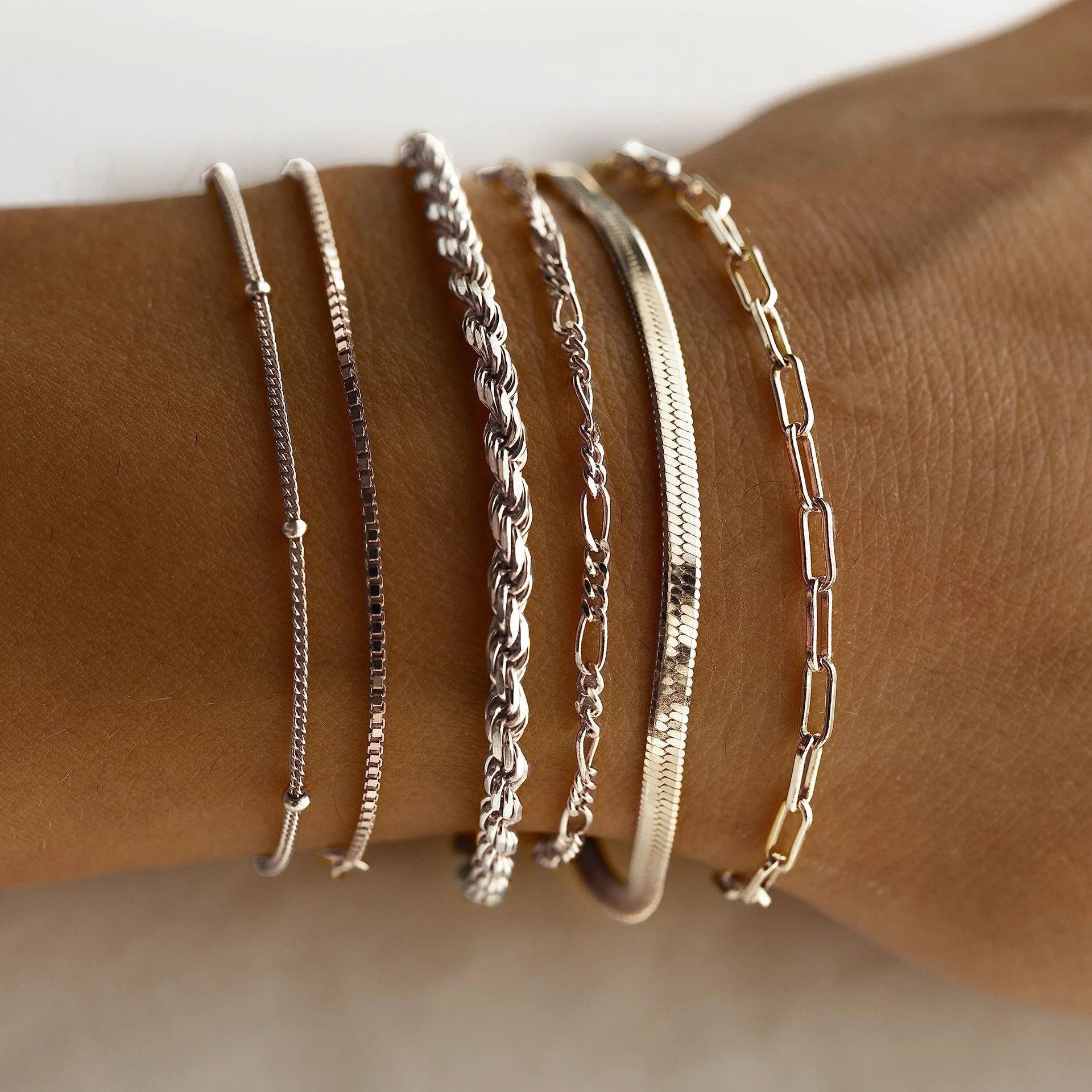 6Pcs Minimalist Gold Color Ankle Chain Bracelet Set for Women Men Bohemian Retro Thick Twist Cuban Bracelets Trendy Jewelry Gift