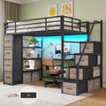 Twin Loft Bed with Storage Stairs Desk Power Strips LED Lights 8 Drawers Open Shelves Safety Guardrail for Kids Teens Adults