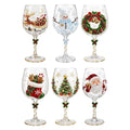 Holiday Stemware Christmas Wine Glass 2D Art Santa Snowman Reindeer Clear Goblet Party Cup