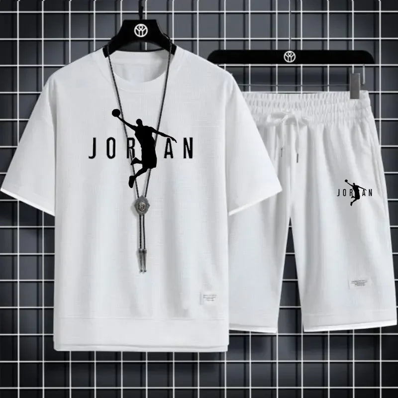 New 2026 summer men's short-sleeved T-shirt and shorts sportswear set, fashionable outdoor casual men's home wear 2-piece set