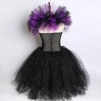 Halloween Evil Queen Costume for Kids Carnival Party Dress Up Outfit Purple Black Witch Costume for Girls Fancy Tulle Tutu Dress