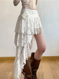 Asymmetrical Lace Skirts Women Summer Clothing Soft 2000s Vintage Clothing Streetwear Y2k Trendy Boho Style Loose Ladies Party