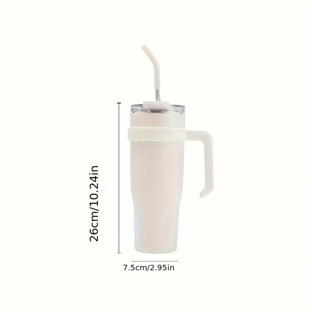 1pc Stainless Steel Ice Tumbler 38.55oz Insulated Cup with Handle & Straw Keeps Cold for 24 Hrs Car Insulation Cup Coffee Water