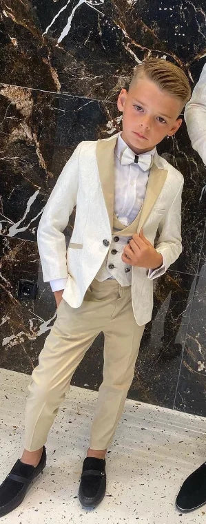Father And Son Men Suits Groom Tuxedos 3 Pieces Cream White Floral Pattern Slim Fit Cocktail Party Business Suits Custom Made