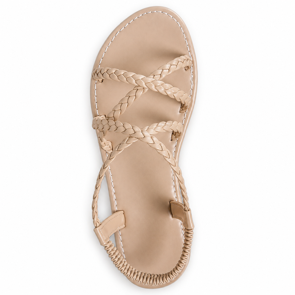 Khaki braided sandal on white background