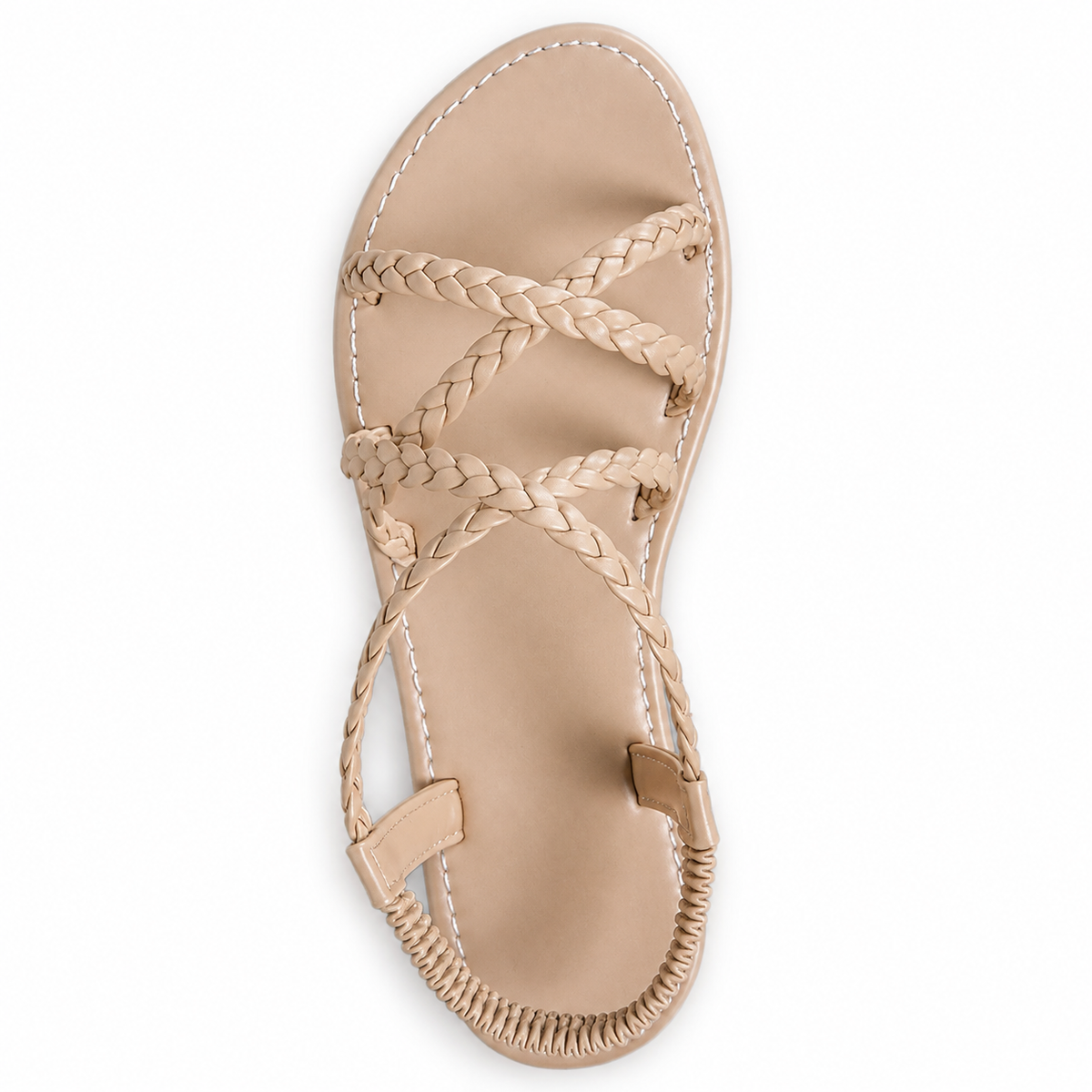 Khaki braided sandal on white background
