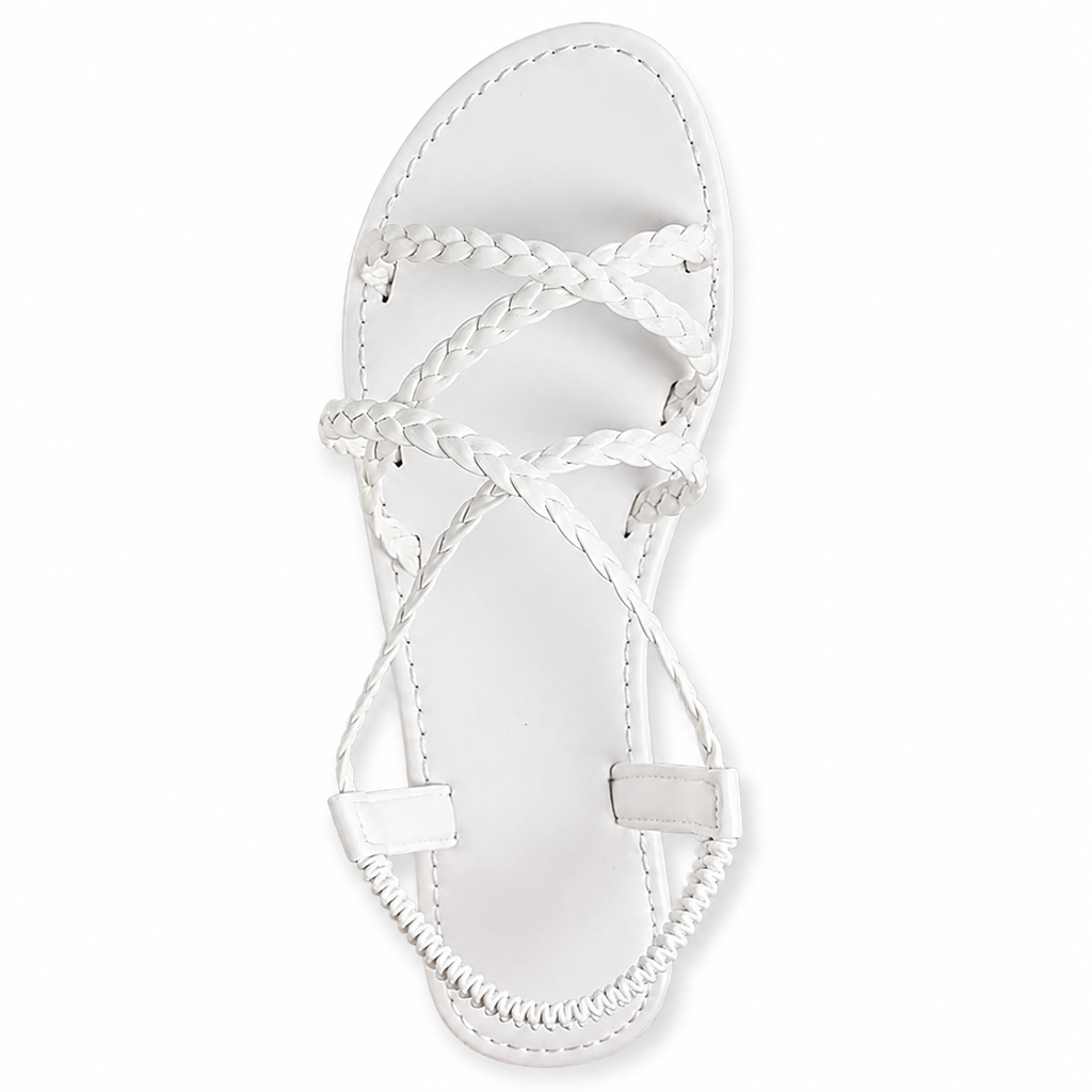 White braided sandal on white background