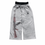 Gray printed double-waist pants on white background