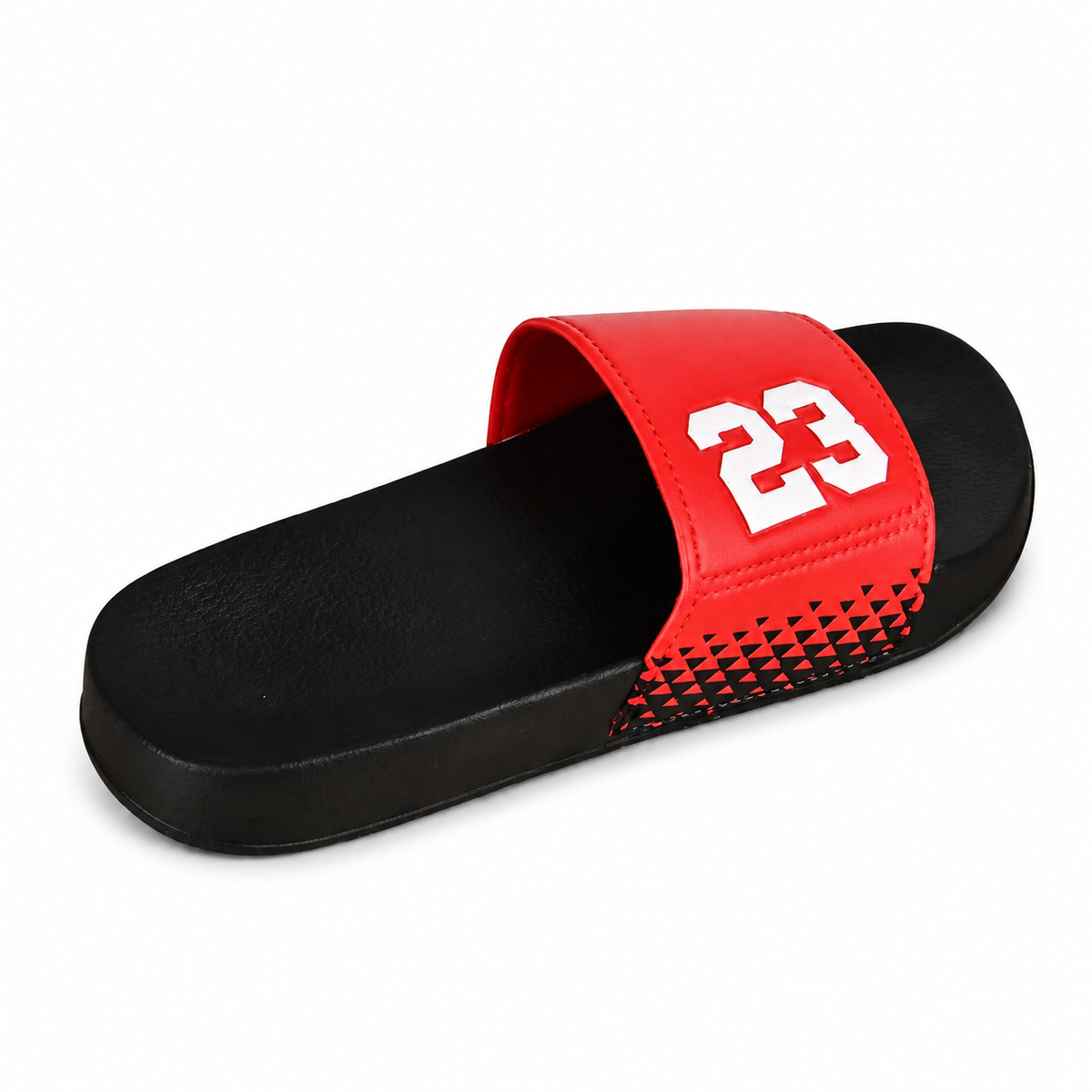 Red 23 slide sandal on white background
