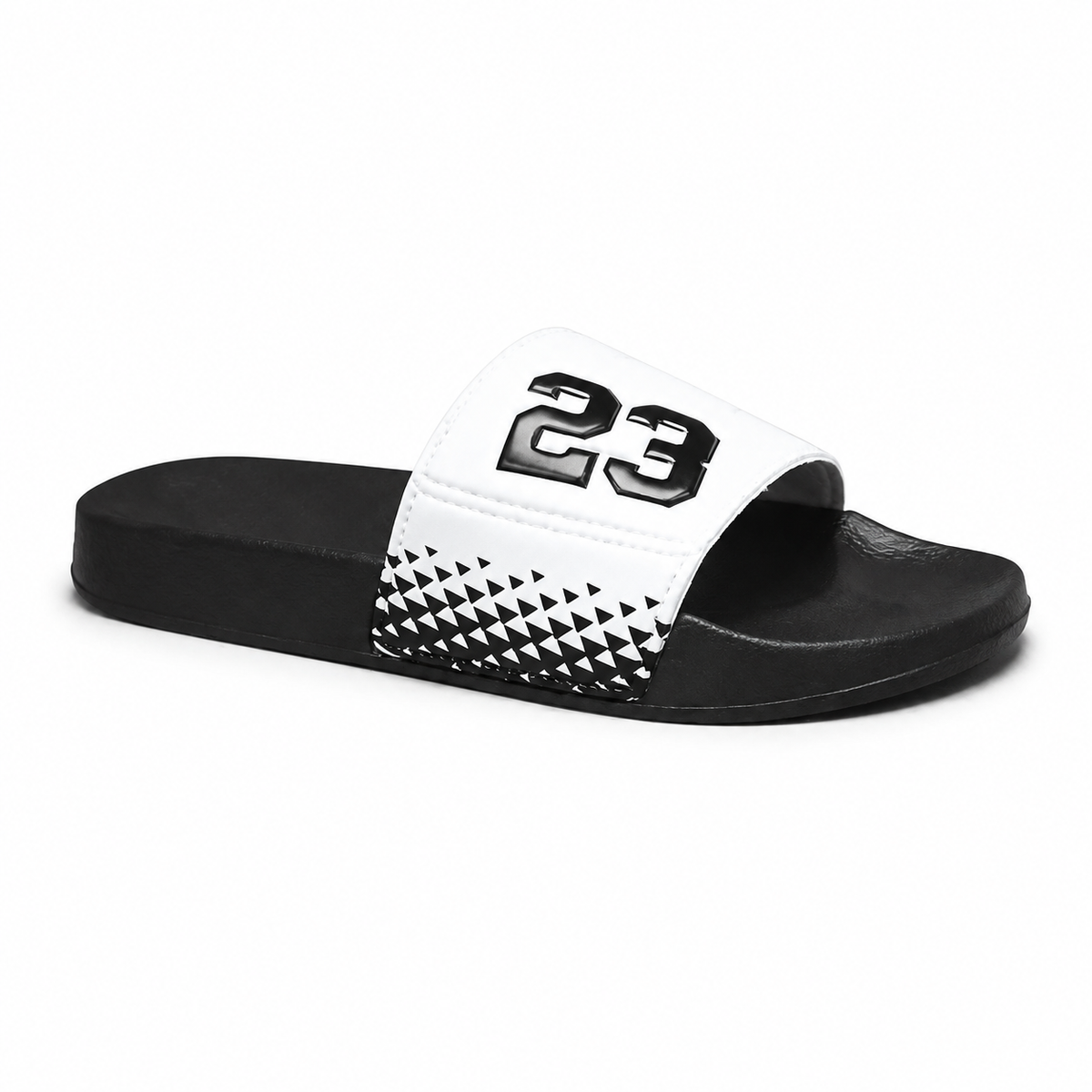 White 23 slide sandal on white background