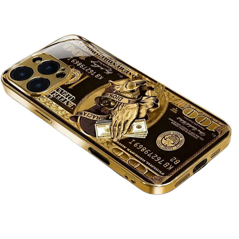 Creative Wealth Pattern Gold Metallic Paint Glass Phone Case For iPhone 17 16 15 14 13 12 11 Pro Max 15 14 Plus 17 Air 16E Cover