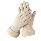 Comfortable beige touchscreen gloves with plush lining - providing thick and warm winter protection for outdoor leisure
