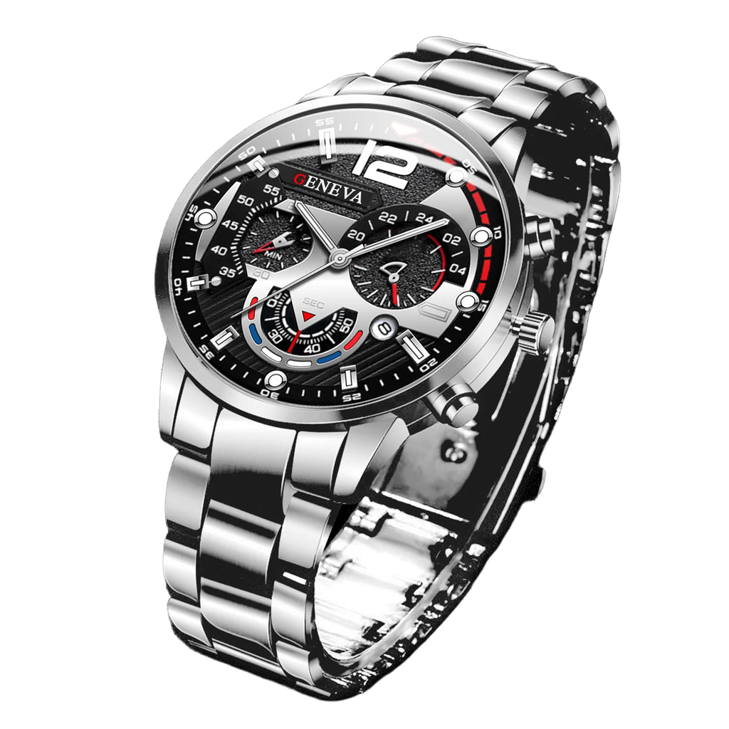 Fashion Men's Watches Stainless Steel Band Analog Quartz Wristwatch with Calendar