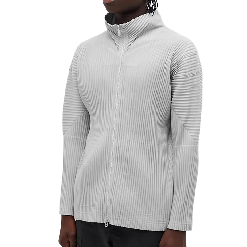 Miyake Men's Jacket 2025 Spring New Pleated Zip Standing Collar Jacket Solid Colour Men's Coat Premium Sense Tops Men Clothing