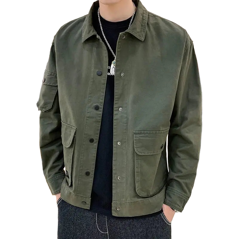 Men's Casual Jacket Spring Autumn Button Lapel Work Coat New Solid Color Multi-pocket Tops Men Fashion High Quality