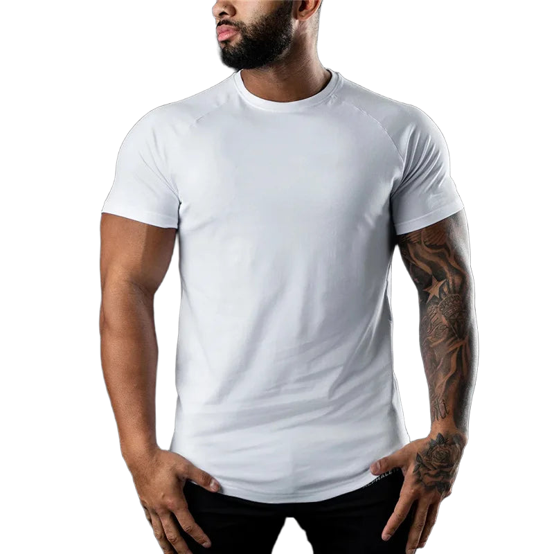 Men's Cotton Short Sleeve Quick Dry T-Shirt for Home Fitness Spring Summer Comfortable Casual Base Layer Top in White Black