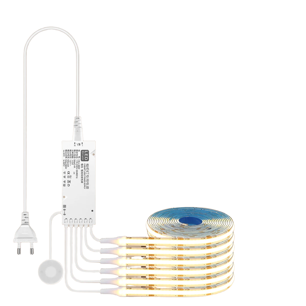 Under Cabinet Collection Display COB LED Strip Light Bookcase Wardrobe Closet Lamp Tape Penetrable Wood Dimmable Touch Sensor