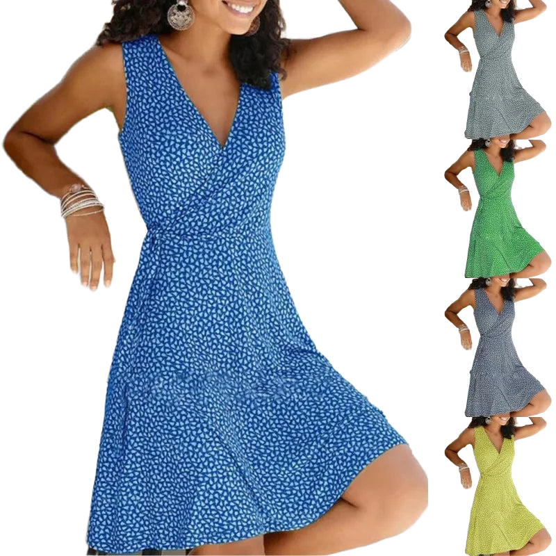 Dresses for Women 2025 Casual Plus Size Women's Floral Wrap V Neck Midi Dress A Line Swing Cap Sleeve Midi Vestidos De Fiesta