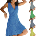 Dresses for Women 2025 Casual Plus Size Women's Floral Wrap V Neck Midi Dress A Line Swing Cap Sleeve Midi Vestidos De Fiesta