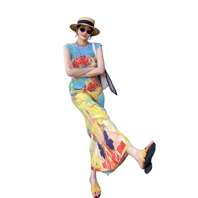 Womens Dresses Woman Clothes  Miyake High-grade Pleated Print Dress Chinese National Style Cheongsam Skirt Fishtail Skirt Summer