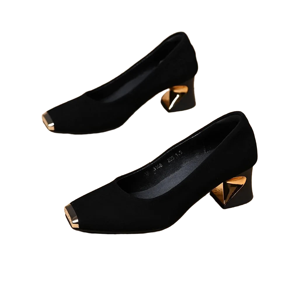 zapatos de mujer women fashion black suede round toe comfort spring & summer square heel shoes for office work lady pumps a535