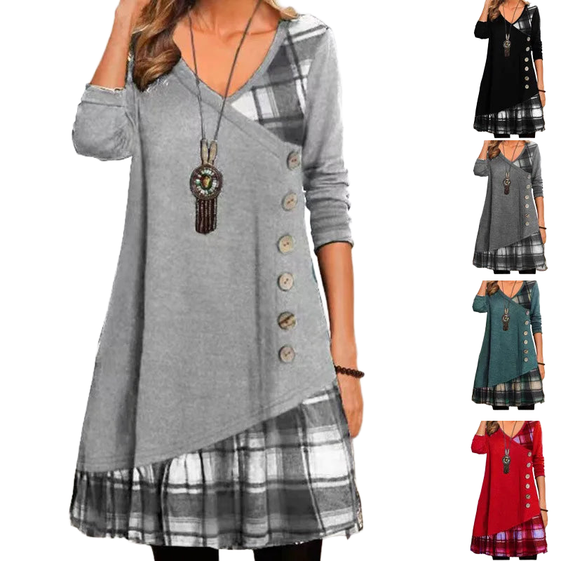 Dresses for Women European and American autumn and Winter Elegant Everyday Loose Party Dress Buttons Long Sleeve Dress