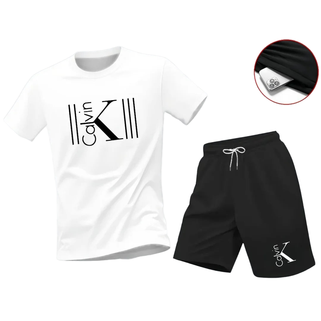 "2025 Men's Breathable sports pattern Printed T-shirt Casual Fashion short-sleeved T-shirt Summer streetwear top Two-piece set.