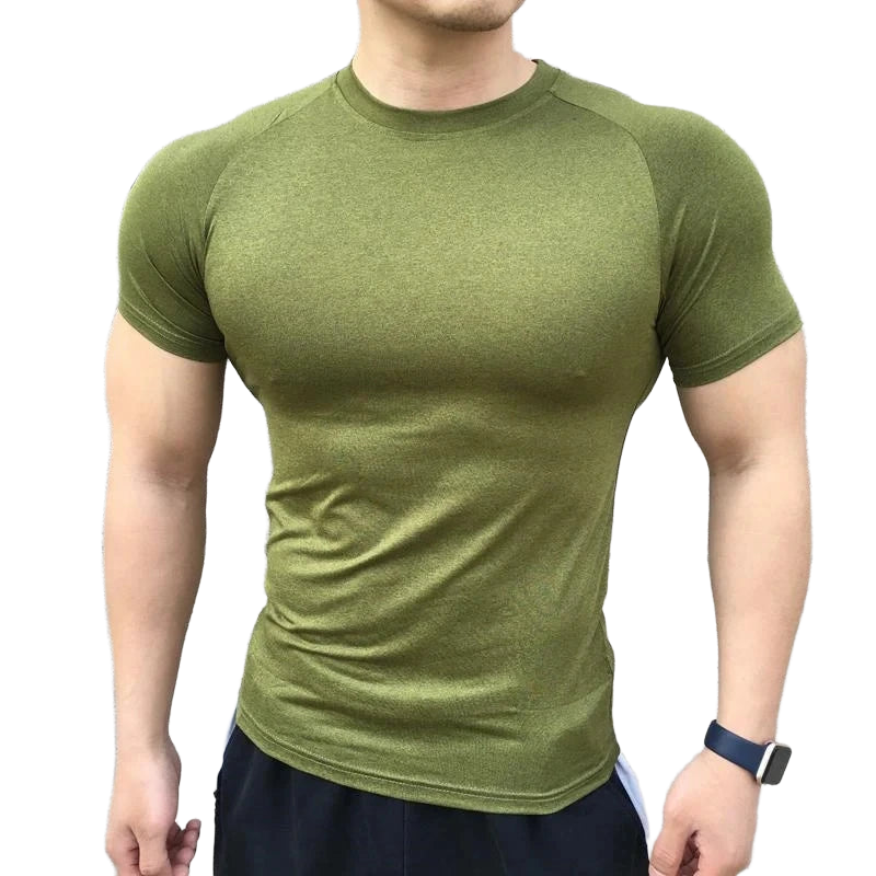 2024 New Men Summer Short Sleeve Fitness Shirt Running Sport Gym Compression T Shirt Workout Casual Elastic Force Tops Clothing