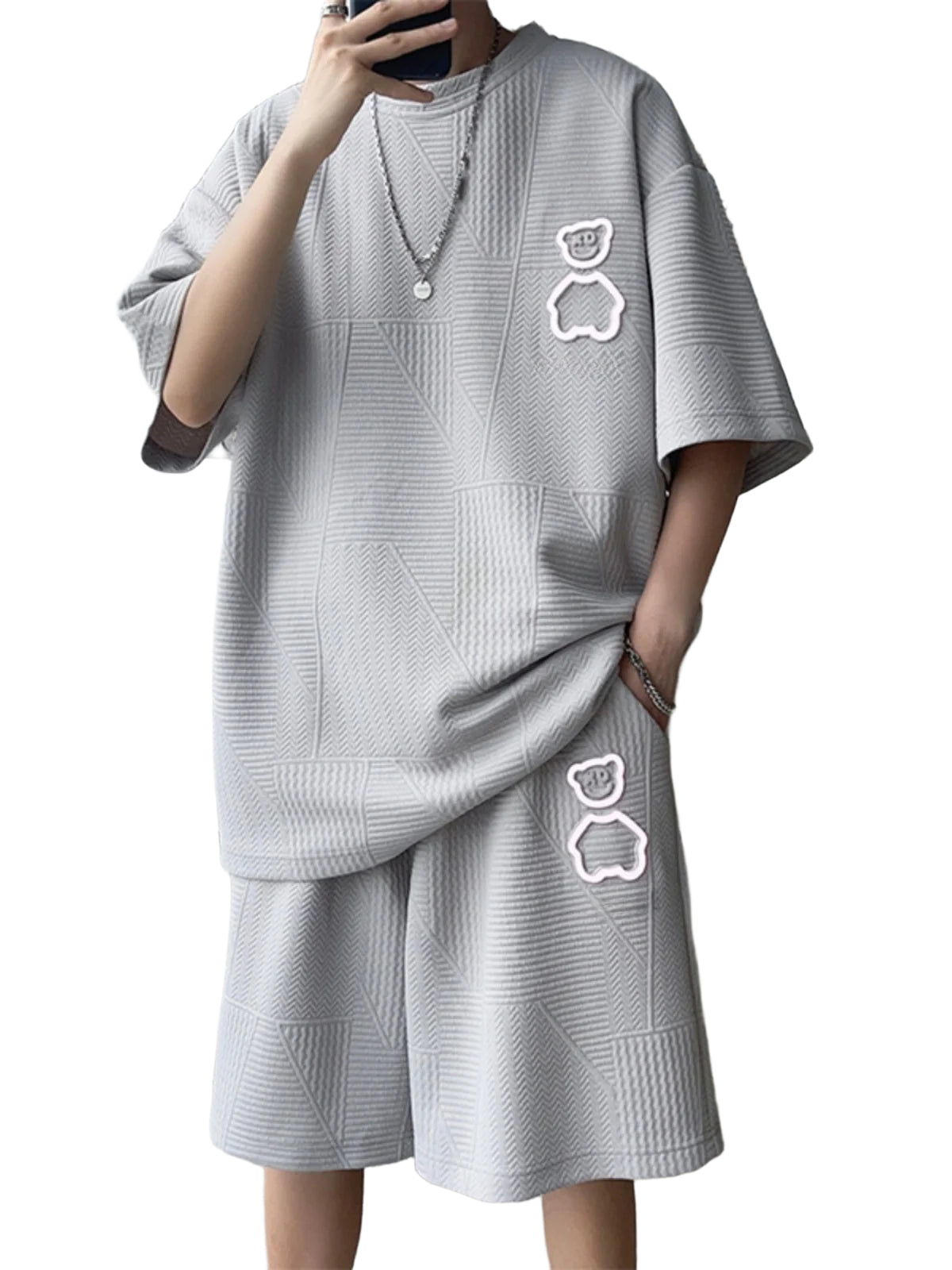 Casual Sportswear Set for Men Short Sleeve Five-Piece Pants Polyester Fiber Summer Collection Big Size T-Shirt And Shorts