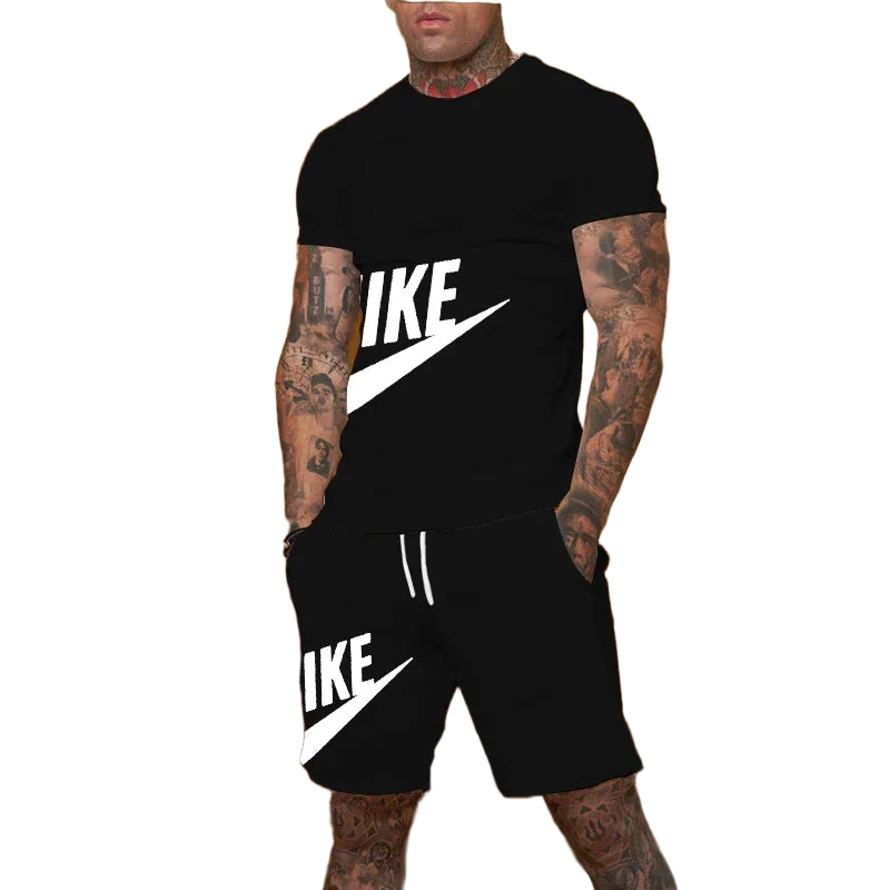 2025 new men's fashionable sportswear summer wear men's fitness wear short sleeved T-shirt and shorts quick drying 2-piece s