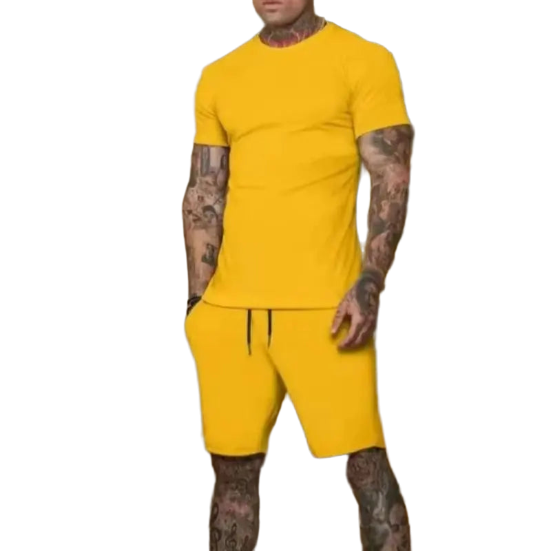 2026 Men's running Sets Short Sleeve T-shirt+Shorts 2-piece Sets Slim Fit Mesh Breathable Jogging Gym Sportswear Clothing summer