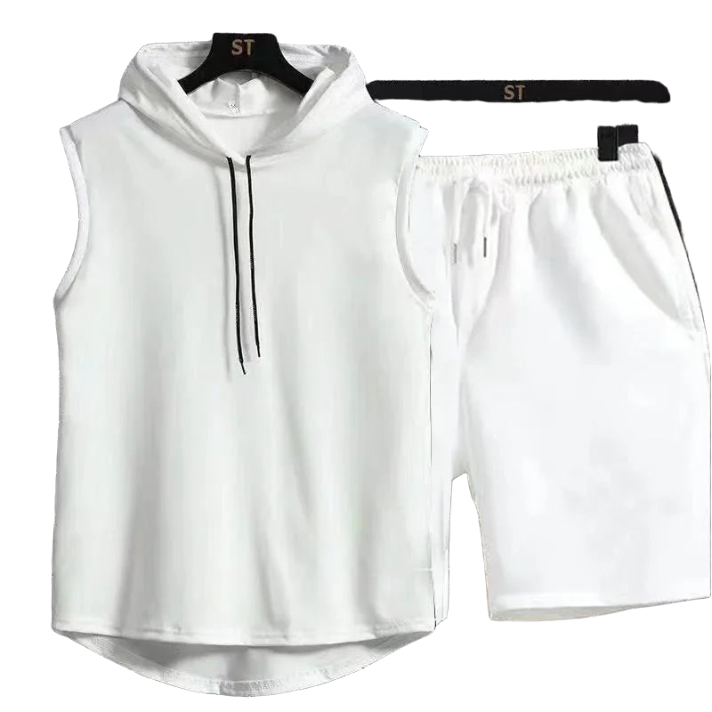 2025 summer new men's two-piece casual T-shirt and shorts set men's sports set fashionable short sleeved sports set hooded T-shi