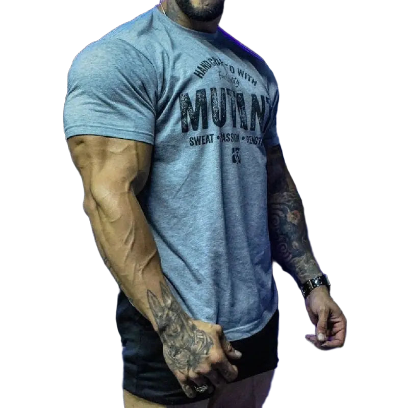 2026 New Sports short-sleeved men's fitness T-shirt with round neck, elastic and breathable cotton training suit