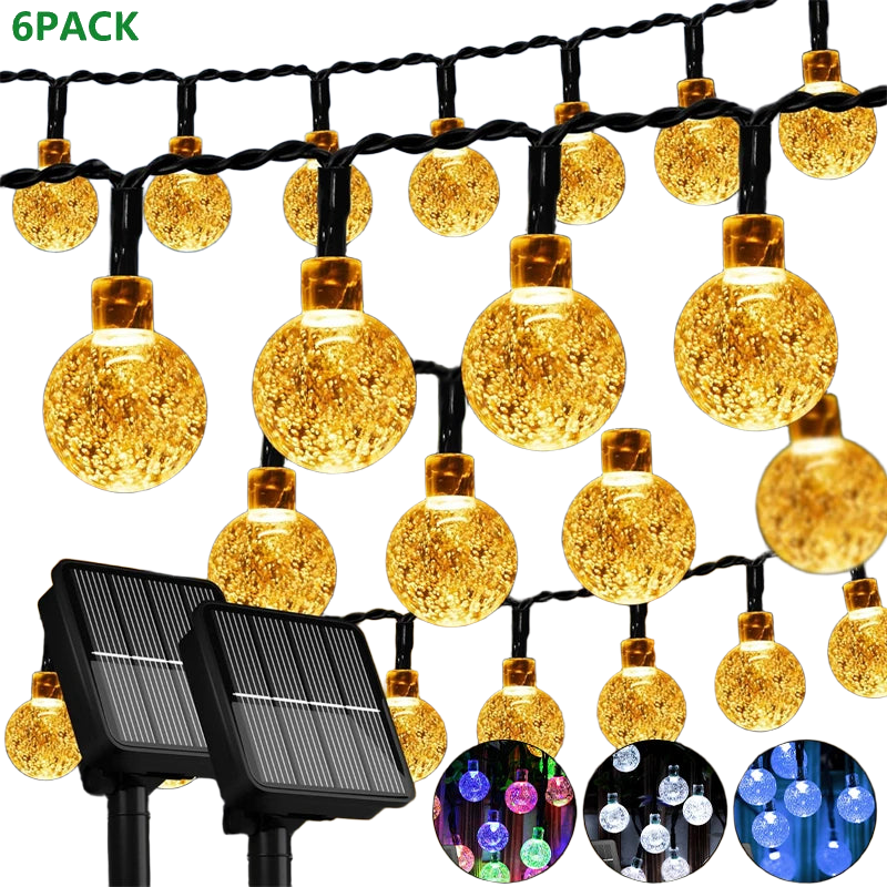 LED Solar String Lights Outdoor 60 Leds Waterproof Crystal Globe Lights with 8 Modes Garden Light for Patio Party Tree Decor