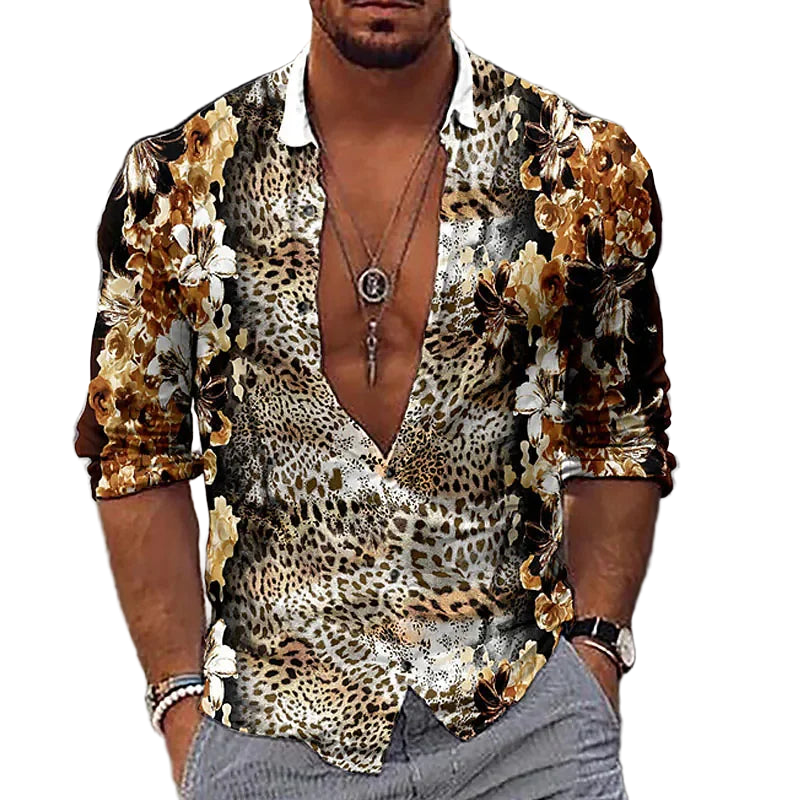 Fashion Leopard Men's Shirt Tops Sapphire Purple Gray Casual Outdoor Spring Summer High Quality Material Plus Size