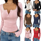 Women Y2K Lace Button Tops Autumn Spring Long Sleeve Solid Fashion T-shirts Slim Sexy Basic Pullover Shirt Casual Street Clothes