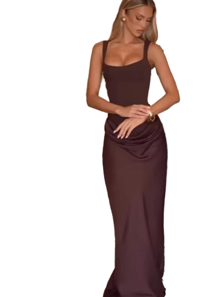 Fashion Solid Strapless Backless Pleated Dress Women Sleeveless Waist Slimming Long Gown Spring Lady Evening Party Robe 2026 New