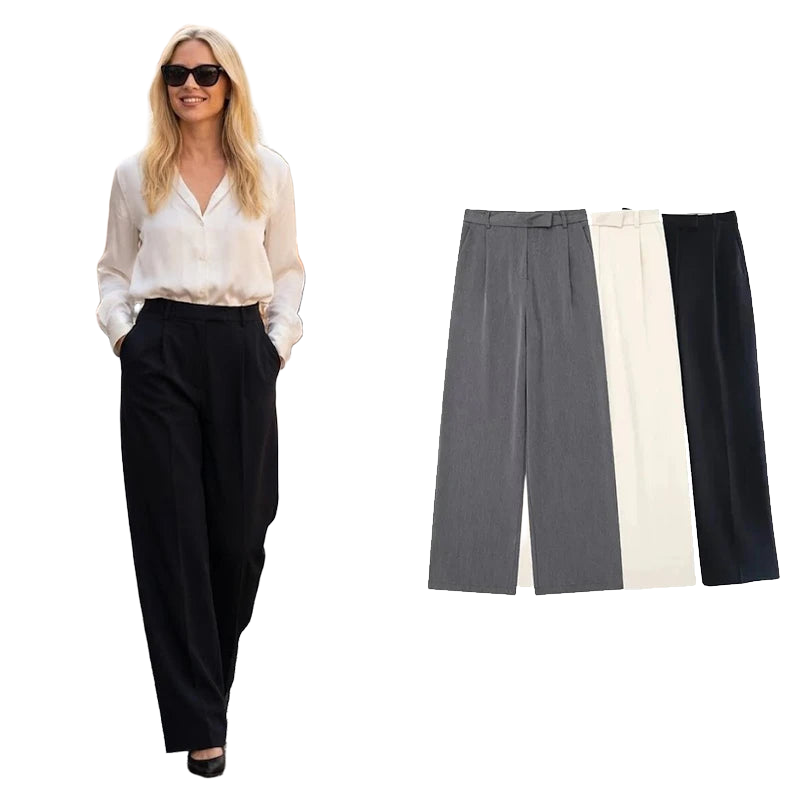Willshela Women Fashion Solid Front Zipper Straight Pants Vintage High Waist Full Length Female Chic Lady Trousers