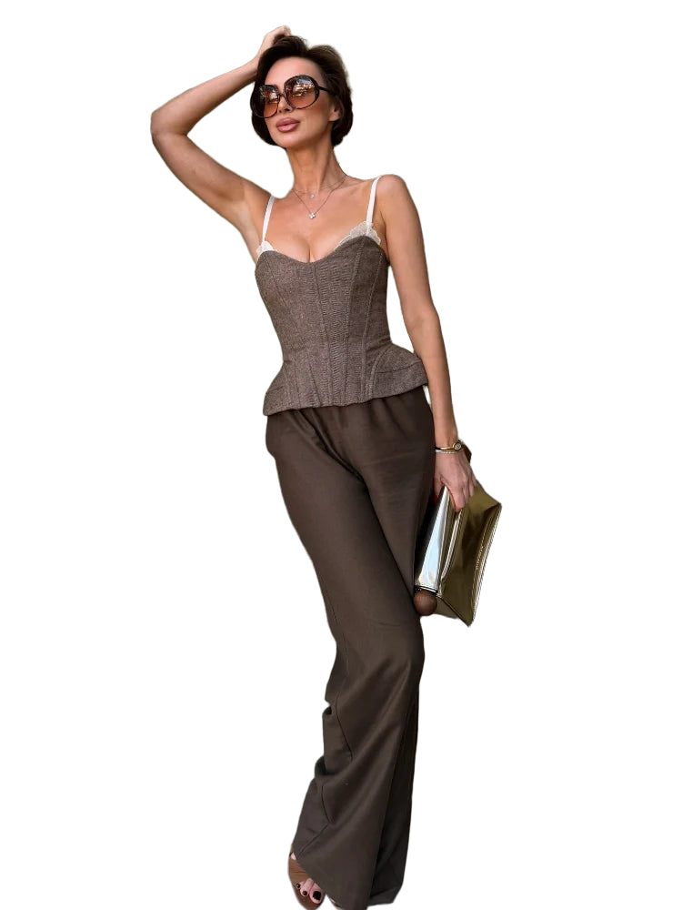 Women Spaghetti Strap Corset Top Female Panelled V-neck Sleeveless Backless Slim Fishbone Blouse 2026 Lady Party Evening Tops